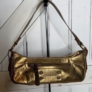 Burberry Metallic Gold Shoulder Bag with Brass Hardware